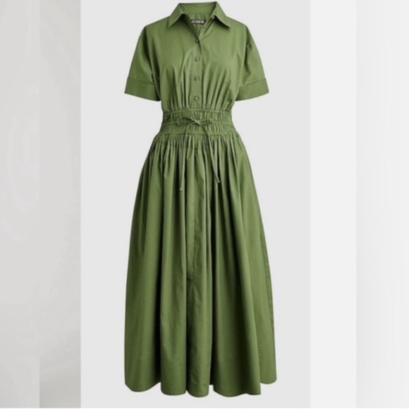 J. Crew Dresses & Skirts - J Crew Womens Elena Midi Shirt Dress Size 8 Olive Green Cotton Poplin